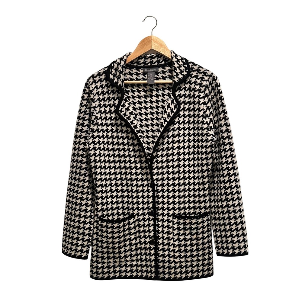 Mendocino 100% Merino Wool Houndstooth Knit Cardigan Blazer Medium